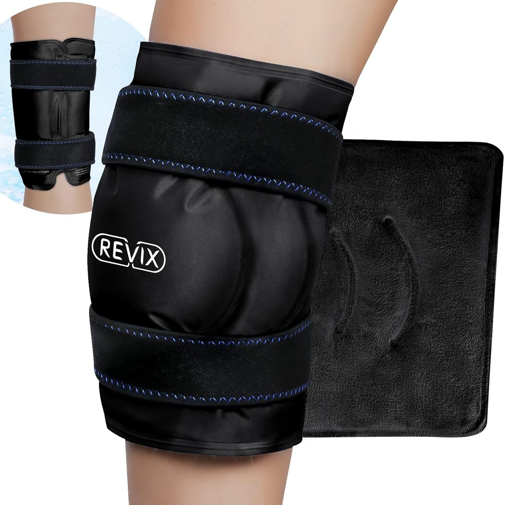 REVIX XL Ledeni paket za nadomestilo kolena, Ledeni ovitek s hladnim stiskanjem za neugodje in utrujenost, Gel Hladni zavoj okrog celotnega kolena, spodbujanje prilagodljivosti in mobilnosti