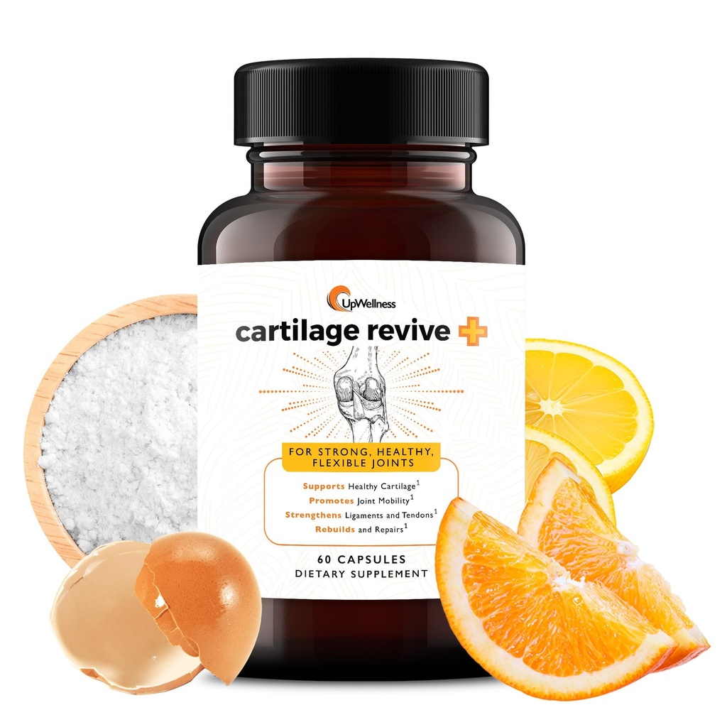 UpWellness Cartilage Revive + Skupna podpora Dopolnilo za moške in ženske s tipom II kolagen za sklepe - D-glukozamin sulfat, MSM, vitamin D3, vitamin C in več - 60 kapsul