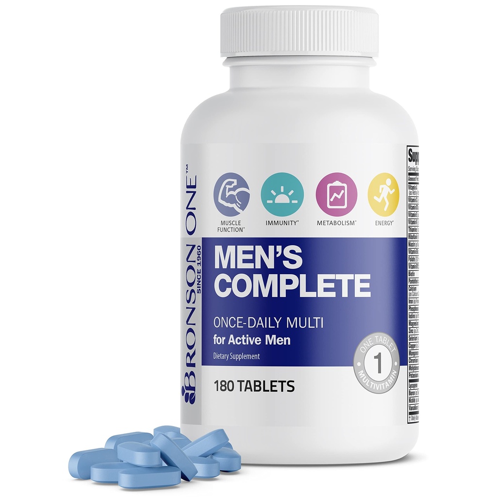 Bronson ONE Daily Men's complete multivitaminski multimineralni enkrat dnevno multi za aktivne moške, 180 tablet