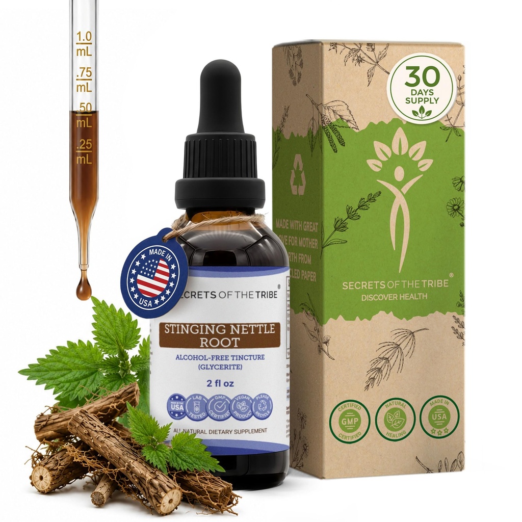Skrivnosti tekočega ekstrakta brezalkoholne koprive iz rodu Tribe Stinging Nettle, posušena korenina iz rodu Stinging Nettle (2 FL OZ)