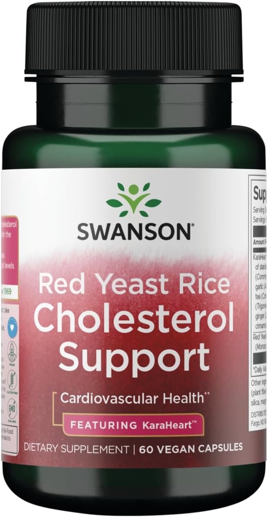 Podpora Swanson Red Yeast Rice Holesterol - Featuring Karaheart 60 Veganske kape
