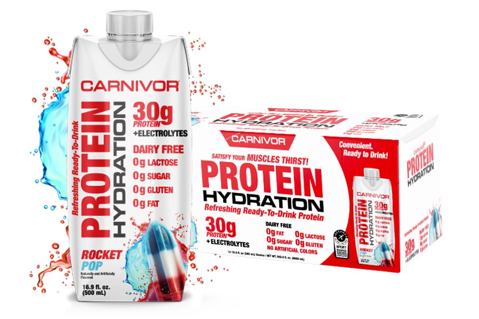 MuscleMeds Protein Hydration RTD, Pripravljen za pitje, laktoza brez sladkorja, 30g Izolirni proteini, Halal Certified, Rocket Pop, 16,9 Fl Oz (Pack of 12)