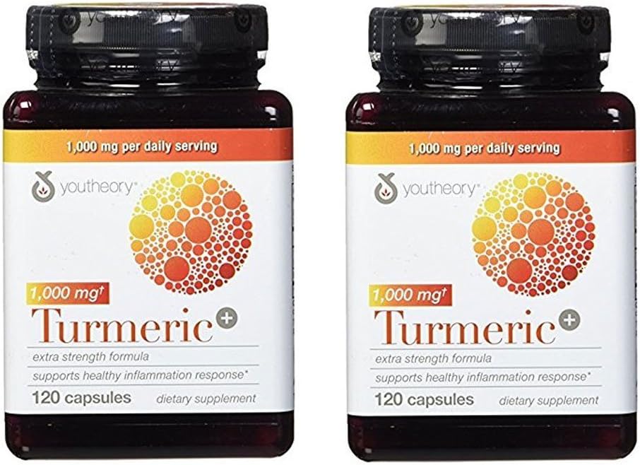 Youtheory Turmeric Extra Strength Formula Capsules 1,000 mg per Daily, 120 Count (Pack of 2)
