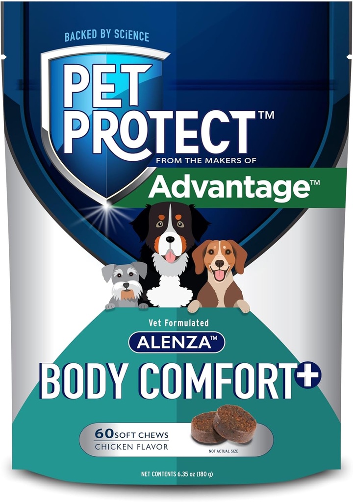 Hišni ljubljenčki Zaščitite celotno telo Comfort+ dodatek za pse, Vet Formulirana Alenza, Podpira normalen vnetni odziv, Chicken-flavored mehko žvečenje (60 štev.)