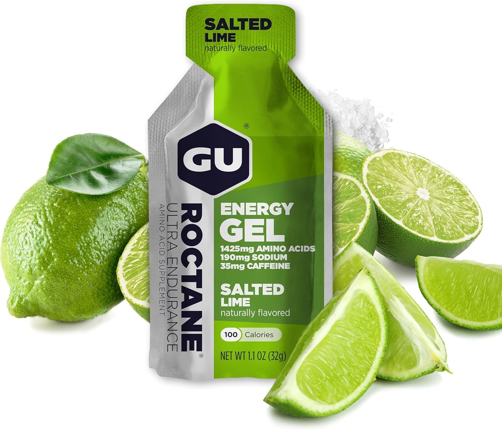 Gu Energy Roctane Ultra Endurance Energy Gel, On-The-Go Sports Nutrition za tek, kolesarjenje, pohodništvo ali smučanje, Salted Lime, 24-Count