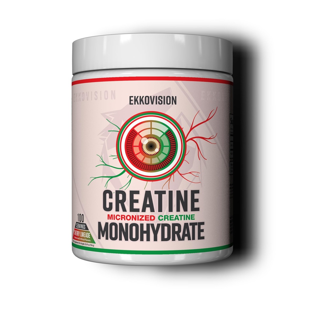 Ekkovision Kreatin monohidrat v prahu, Micronized, Cherry Limeade, Pre Workout & Post Workout dodatek za moške in ženske, energijska podpora, Enostaven za mešanje v stresa, napitki in pijače, 100 Serving