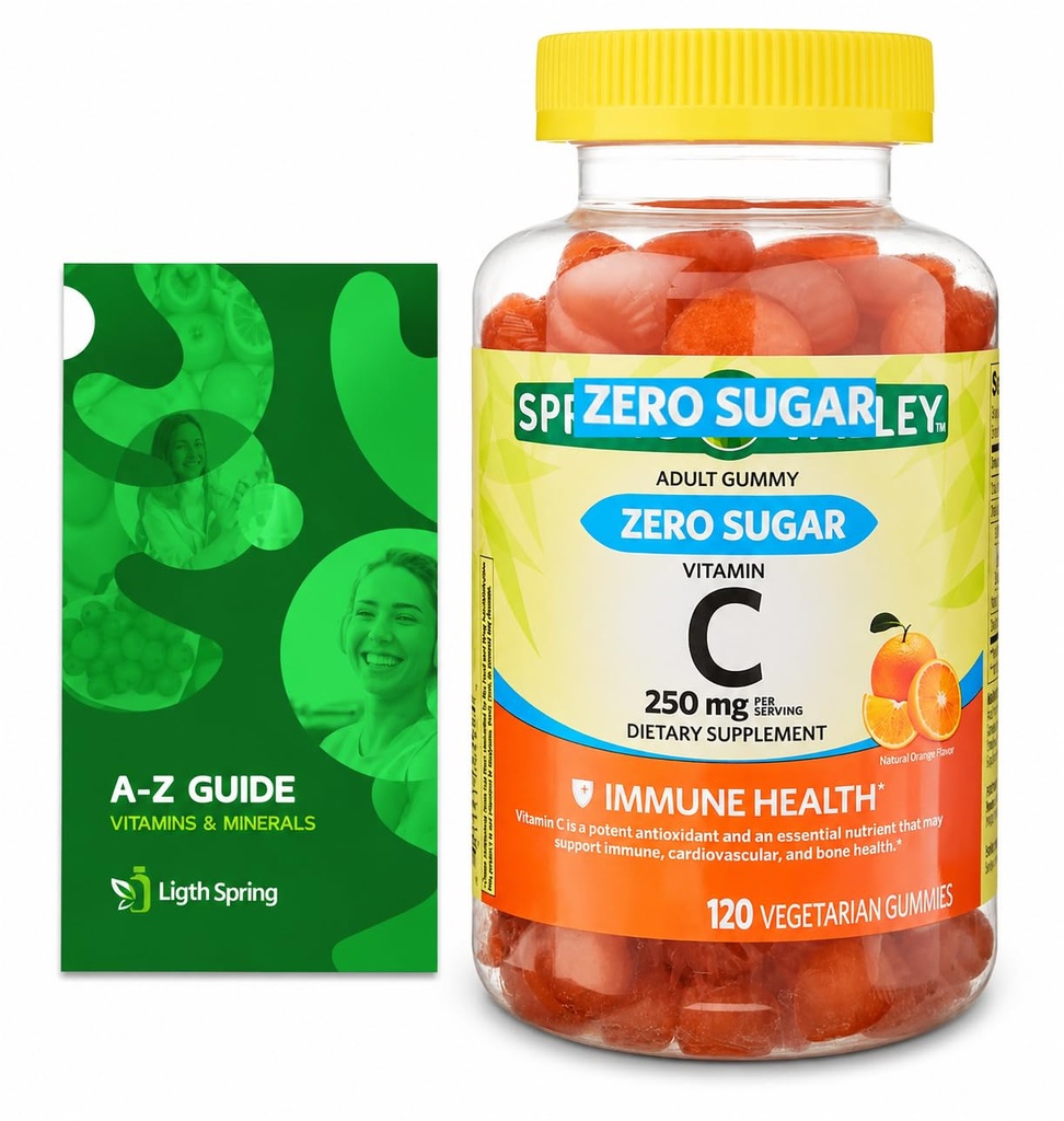 Brez sladkorja Vitamin C Gumies Prehranska dopolnila, 250 mg, 120 Ct paket z ekskluzivnimi vitamini in minerali - A do Z - boljši Ligth&Spring vodnik