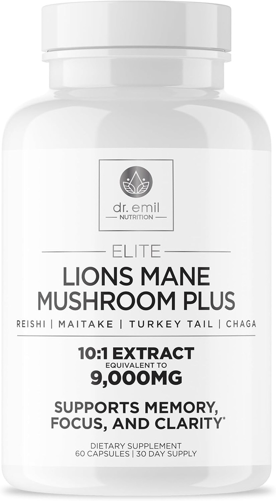 DR. EMIL HRANILA 9000mg Ekološki levi Mane dopolnilne kapsule s Chaga, Reishi & Maitake - naravna goba mešanica za wellness podporo