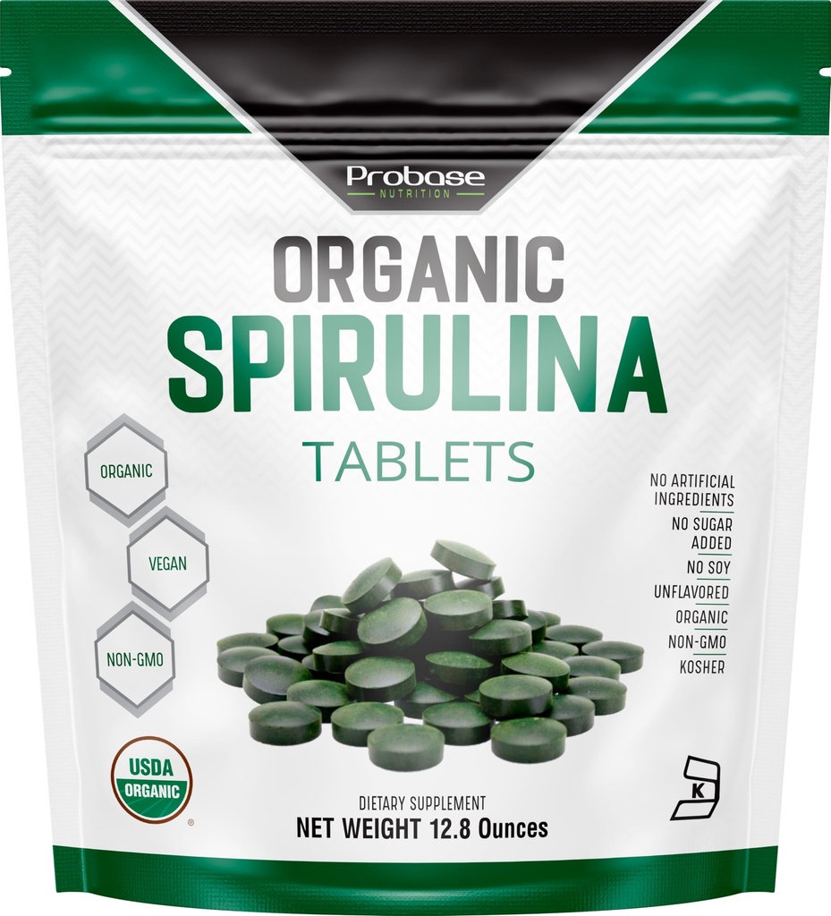 Probase Nutrition Organic Spirulina Supplement, 3000MG na strežbo, 720 tablet (4 mesečno oskrbo), brez polnila in ne-GMO, bogata z veganskimi beljakovinami, vitamini in prebiotiki, Premium Spirulina tablete