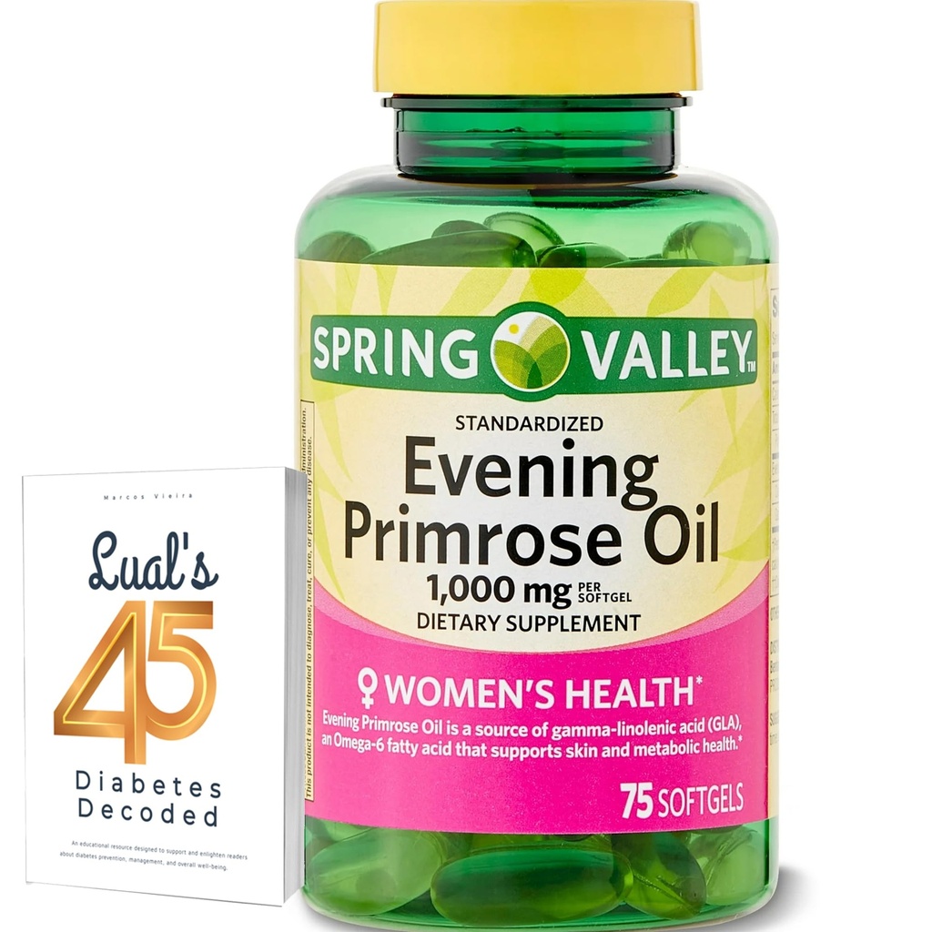 Spring Valley Večer Primrose Oil Ženske zdravje Prehranska dopolnila Mehurčki, 1000 mg, 75 Število, Softgels, Večer Primrose Oil Kapsule 1000mg Paket z LualL je 45 Sladkorna bolezen dekodirana