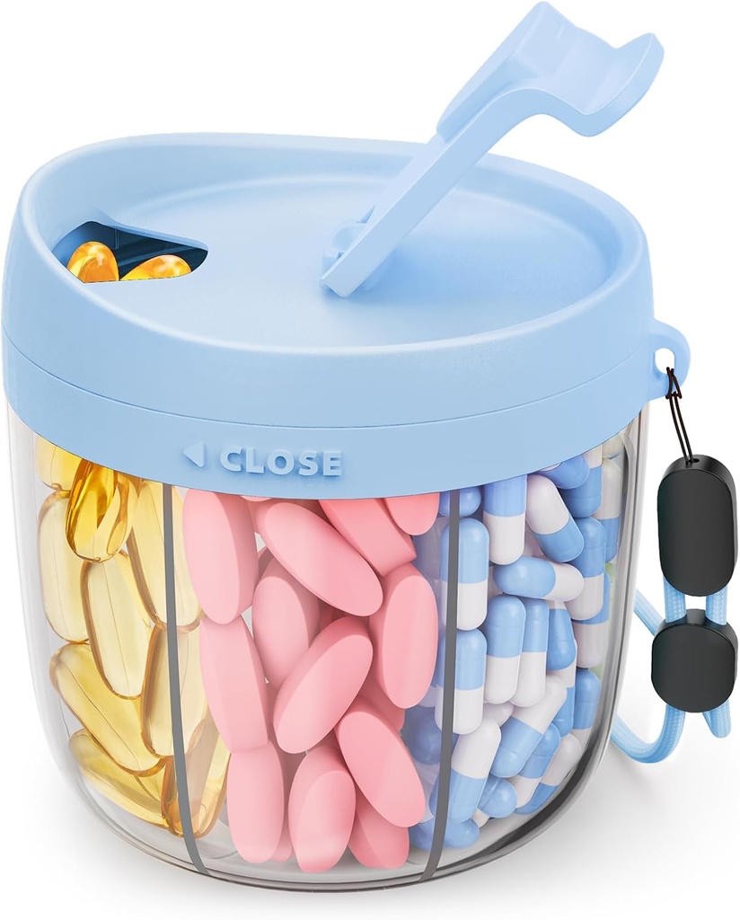 Cute tablete Dispenser s 7 Velikimi oddelki, Prenosne tablete steklenica Organizator z široko odpiranje za enostavno uporabo, Anti-Mix tablete Organizator za potovanja, BPA-free Pill Container, Modra