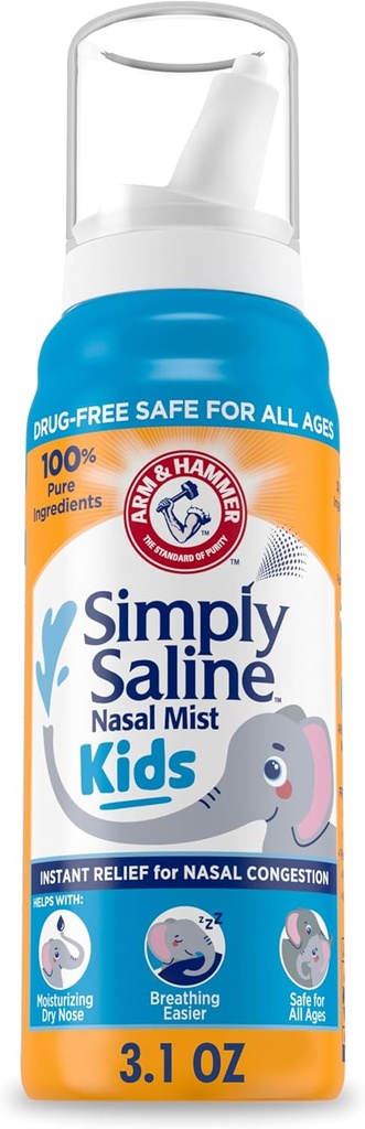 ARM & HAMMER Preprosto Saline Otroci Nazal Mist, Saline Spray za nežne nosne prebavne motnje, 3.1 Oz