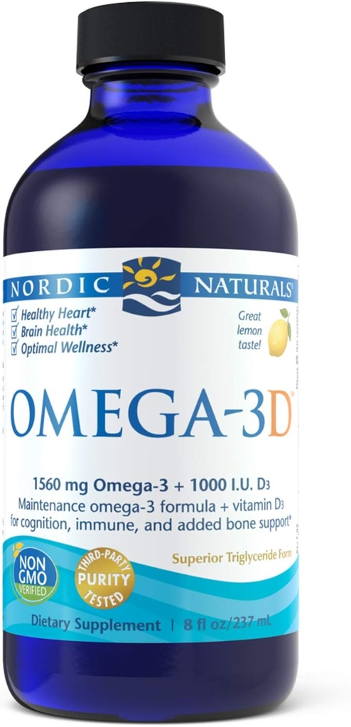 Nordijska naravna Omega-3D tekoča, 8-ounce, 0,88 steklenica