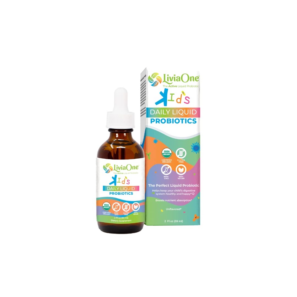 LiviaOne Dnevni tekoči probiotiki za otroke, Probiotični dodatek za digestivno zdravje in imunske podpore, USDA-Certified Organic, Vegan, in Alergen-free, Ne-GMO probiotiki, 2 Fl Oz (Pack z 1)