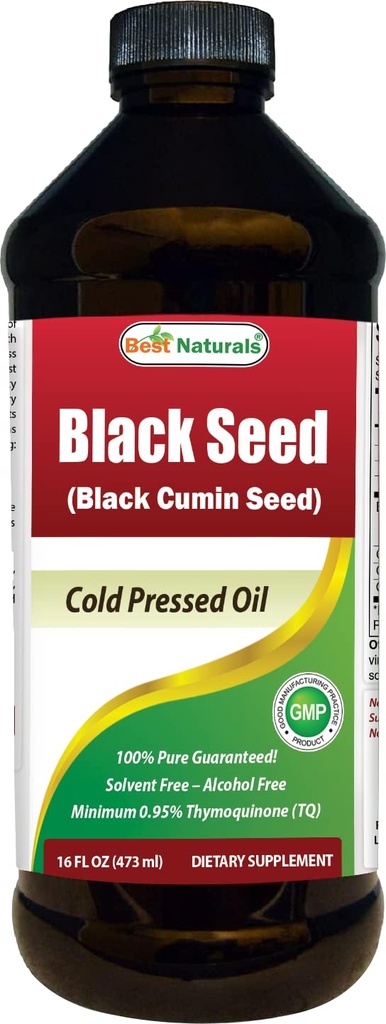 Best Naturals Black Seed Oil - Minimalno 0,95% Thymokinon (TQ) - Hladno stiskani Nigella Sativa Aids in Digestive Health, Imunska podpora, Možganske funkcije, Skupna mobilnost, Gluten Free, Non GSO - 16 OZ