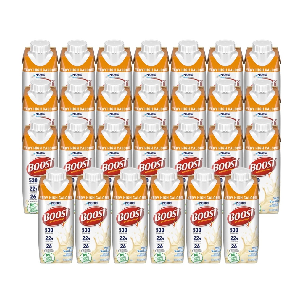 Boost Zelo visoka Calorie Nutritional Drink, Zelo Vanilla - Brez umetnih barv ali sladil - 8 FL OZ (Pack of 27)