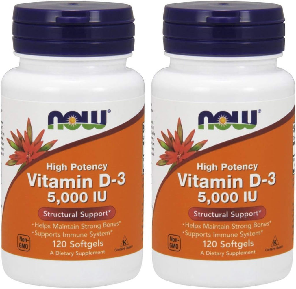 NOW Vitamin D-3 5.000 i.e.,120 Softgels (paka z 2)