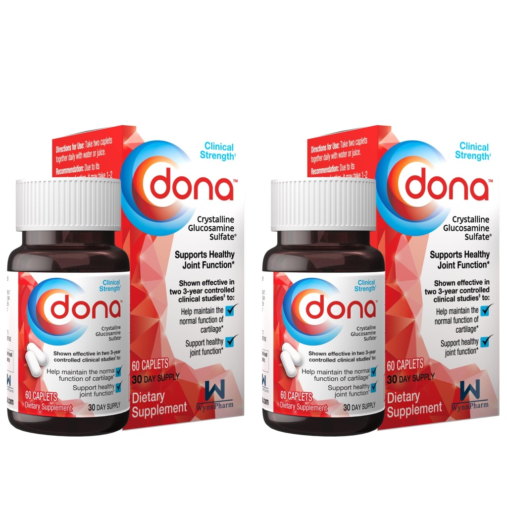 Dona Crystalline Glucosamine Sulfate, 750 Mg, Skupni dodatek tablete za koleno Comfort & Skupni zdravstveni podpora, 750 Mg, 60 Število (2 paket).