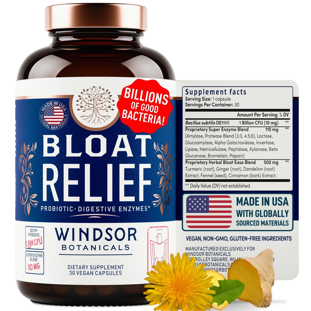 Bloat Relief Probiotic in prebavni encimi - Anti Bloating Turmeric, Fennel, Bromelain IBS dodatek - Detox Razhroščevalne kapsule Plin - Bloating Relief za ženske in moške - 30 Gut Health tablete