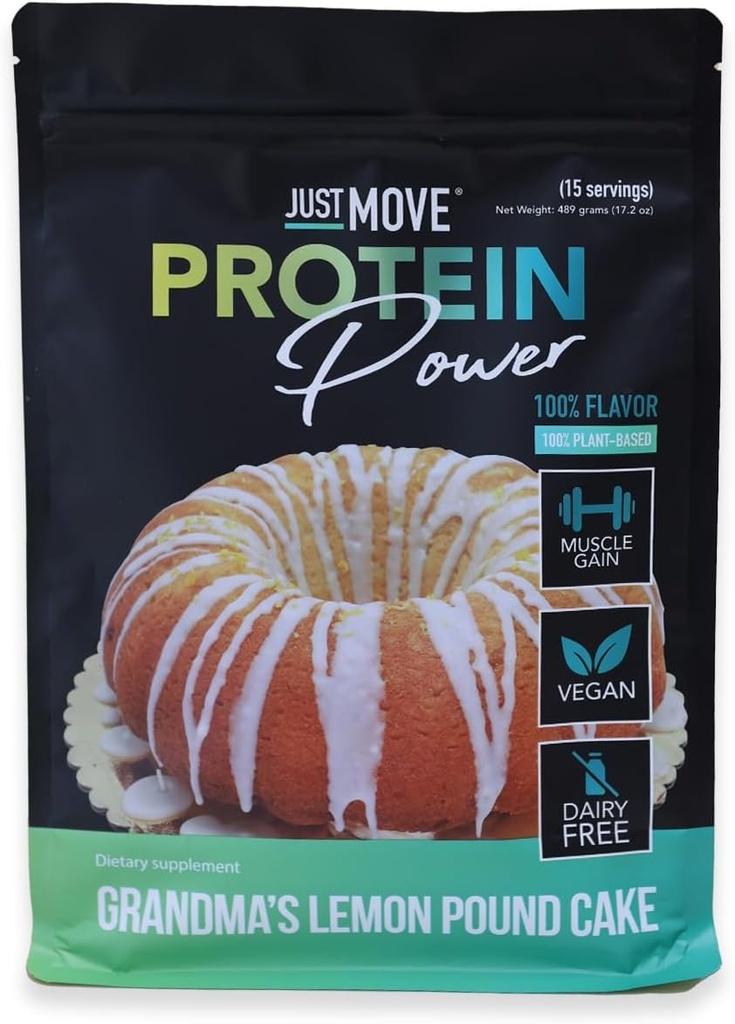 Samo premakniti Protien - babičin Lemon Pound Cake - Vegan (na osnovi beljakovin), Organic, Dairy Free, Soy Free, Gluten Free, Keto, Peanut Free, 20g Beljakovine, Nizka vsebnost ogljikovih hidratov, Ne GSO (17.2 Oz)