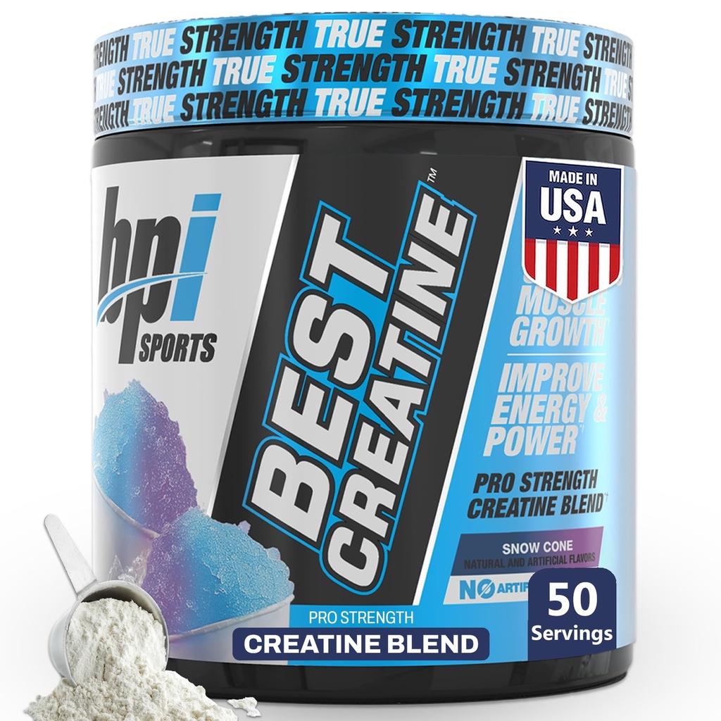 BPI Sports Best Creatine - Kreatin monohidrat v prahu za moške in ženske, himalajska sol - moč, pump, vzdržljivost, rast mišic, opredelitev mišic - Brez Bloat - Snežni stožec - 50 porcij - 10,58 Oz