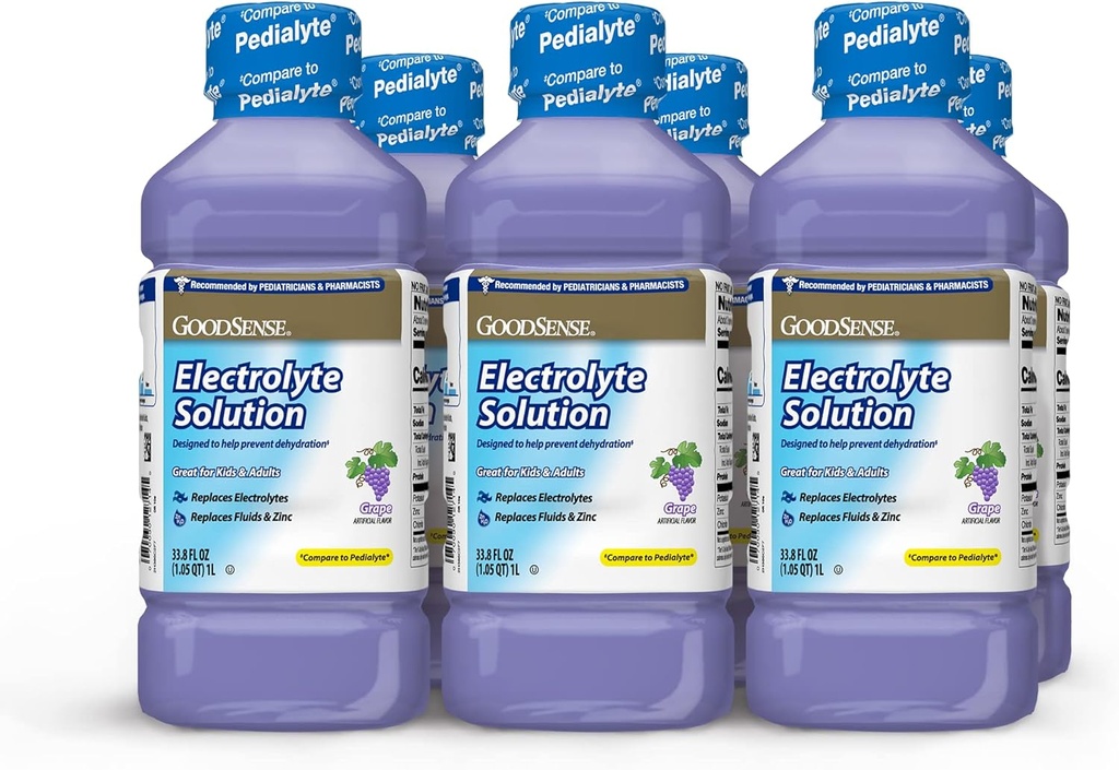 GoodSense Grape Electrolyte Solution - zamenja elektrolite, tekočine in cink za otroke in odrasle, Hidracijska pijača za dehidracijo, 33.8 Fluid Ounces (Pack od 6)