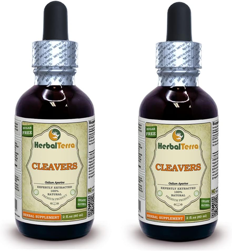 Cleavers (Galium Aparine) Tinktura, organsko sušeni zgornji deli tekoči ekstrakt (Brand Name: HerbalTerra, Proudly Made in USA) 2x2 fl.oz (2x60 ml)