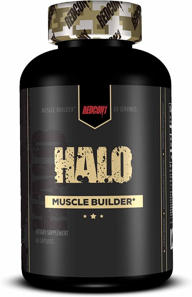 REDCON1 Halo Muscle Builder dodatek - Gluten Free + Keto prijazno za podporo rast mišične mase - Vsebuje kitajski izvleček smilax korena za izboljšanje zadrževanje dušika (60 kapsul)