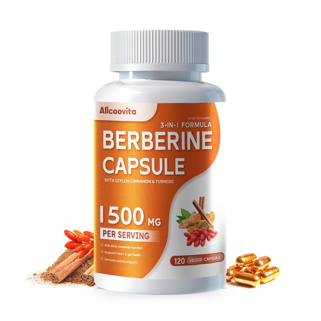 Berberine Supplement - Berberine 1500mg na serviranje,120 Kapsule - Berberine HCI - Berberine Plus - Plus Pure True Ceylon Cinamon, Berberine HCI Root Supplements Tablete