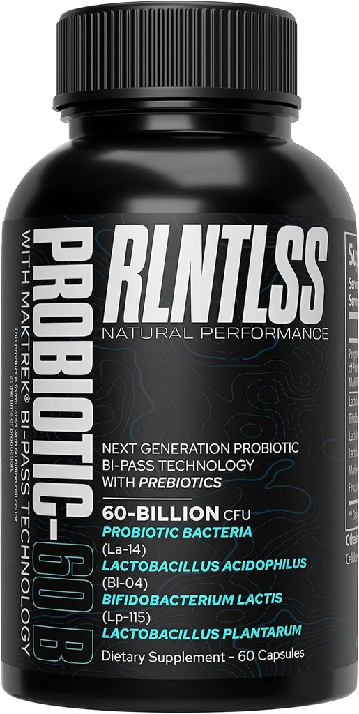 RLNTLSS - probiotik 60 milijard CFU - 4 sevi mešanica - Premium dodatek - moški in ženske - povoj Stable Probiotic kapsula - probiotik in prebiotik - (60 Count Steel)