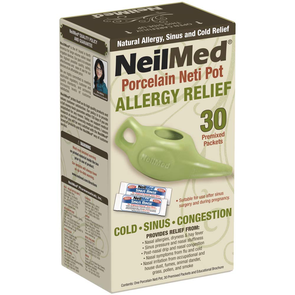 NeilMed Classic Porcelain Neti Pot Green s 30 vnaprej pripravljenimi paketi