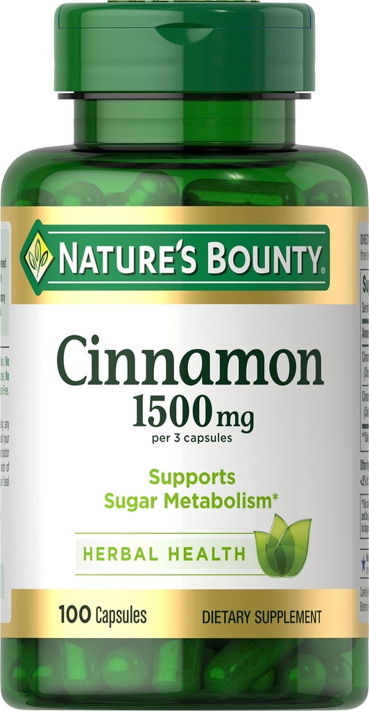 Narava Bounty Cinnamon kapsule, zeliščni dodatek, podpira sladkor Presnova, 1500 mg, 100 kapsul