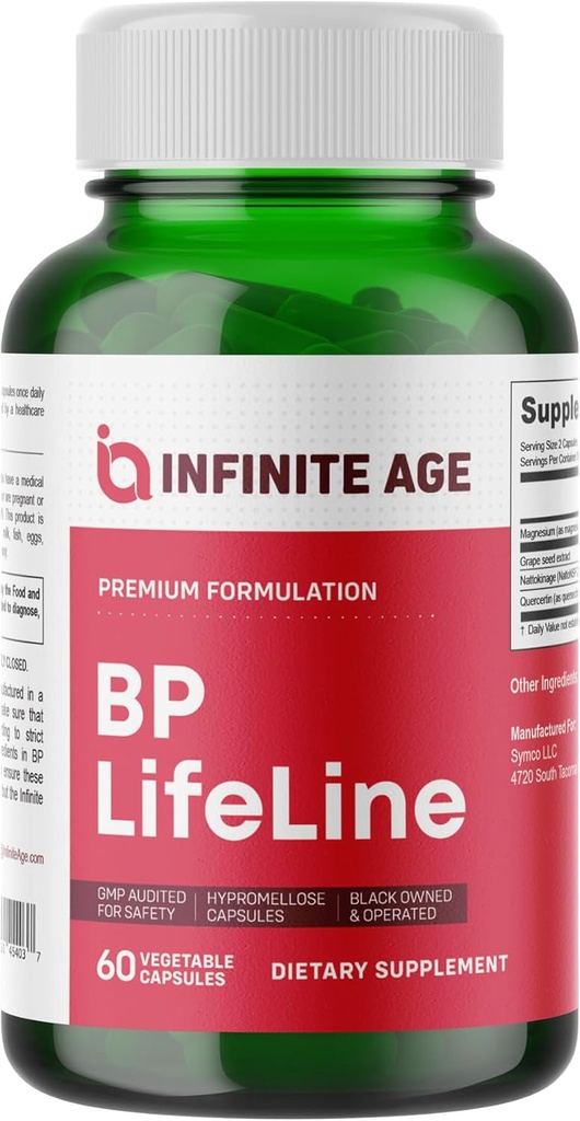 Neskončna starost BP Lifeline kapsule, 60 Count - Heart Support dodatek z izvlečkom semena, Nattokinase, Quercetin in magnezij - Izdelano v ZDA