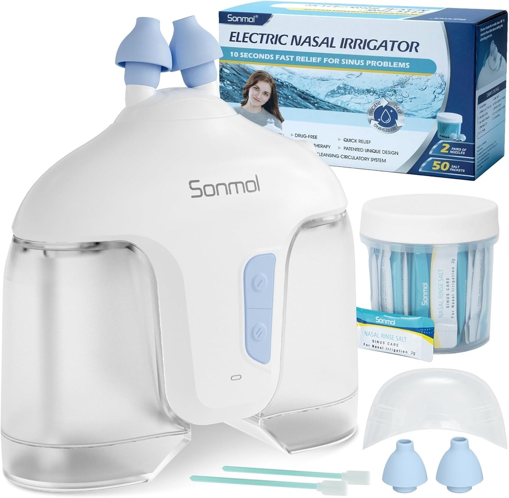 Sonmol električni sistem namakanja nosa (Nasal namakanje, bela), Čiščenje nosa za Sinus odraslih, samočiščenje Nasal čiščenje s 50 Packets Saline