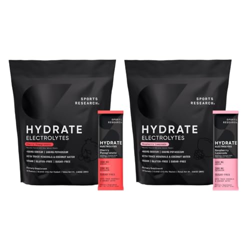 Športne raziskave Hidrate Elektroliti Dynamic Duo - Sugar-free & naravno aromatiziran z vitamini, minerali, in Coconut vode - 32 Hidracijske embalaže Cherry Pomegranate & Malina limonada