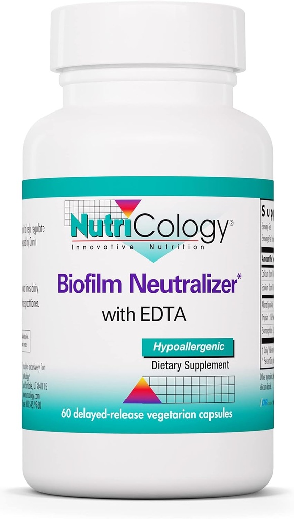 Nutrikologija Biofilm Nevtralizer - Biofilm Defense, EDTA dodatek, Proteolitični encimi, Serrapeptaza, Vegetarijanske kapsule - 60 Število