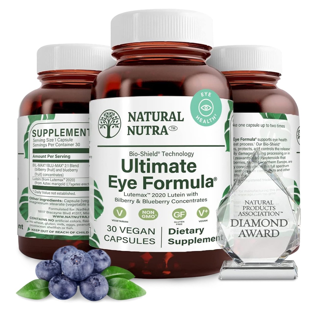 Naravni Nutra Ultimate Eye Health Supplement - borovnica & borovnica Extract Mešanica za dnevno in nočno vid podporo, spodbuja zaznavanje barv in oči jasnost - ne-GMO, Gluten-free, Vegan - 30 kapsul