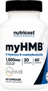 Nutricost myHMB Kapsule 1.500MG Kalcijev HMB na serviranje, 60 kapsul, 20 servirnih enot, kalcijev B-hidroksi B-metilbutirat monohidrat