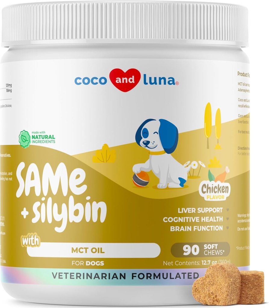 Enako za pse - 90 Soft Chews - S-Adenosyl-L-Metionin, Jetrni dodatek - Zdravje možganov, spodbuja kognitivno podporo, Jetrna podpora (Sam & Silybin Soft Chews)
