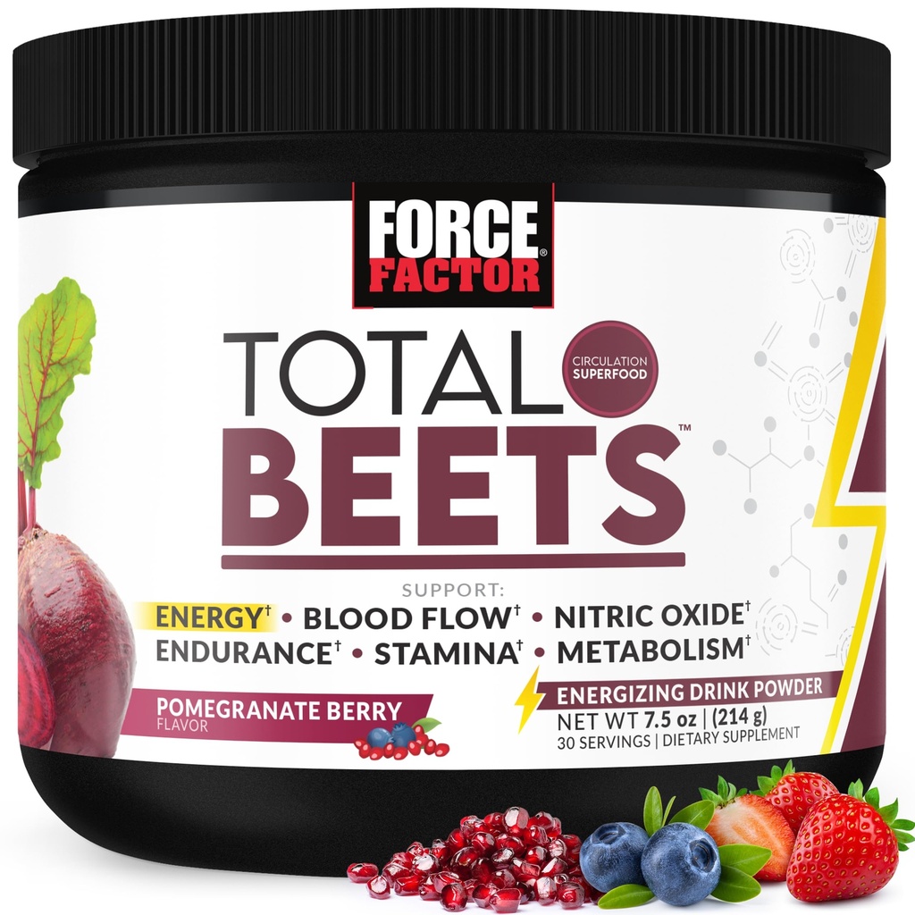 Sila Factor Total Beets Energy Drink Mix, Superfood Beet Root Powder z nitrati za povečanje energije in podporo cirkulacije, pretok krvi, dušikov oksid in Stamina, Heart Health Supplement, 30 Servings
