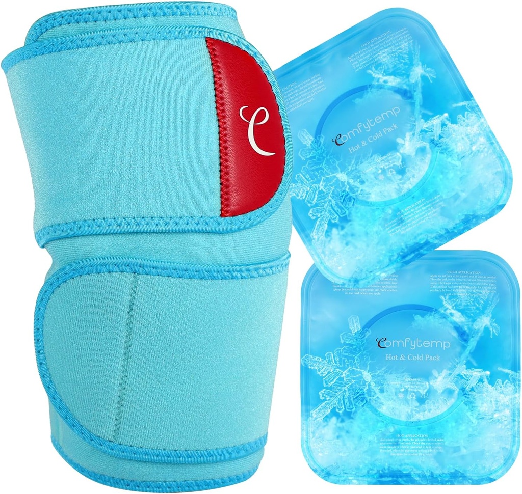 Komfytemp Veliko koleno Ledeni paket Ovoj z 2 Gel mehko hladno pakiranje, Reasible kompresijo Kolenec Brack za Meniskus Tear, Joint Pain Relief, Artritis, ACL, Po operaciji Get Well darila, Moški Ženske Teek Gear
