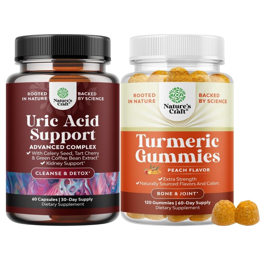 Narave Obroba Veganske sečne kisline čiščenje in razstrupljanje za moške in ženske sklepe ledvice in več in kurkuma Gummies za odrasle Peach Flavor - Dodatna moč skupna podpora Gumies