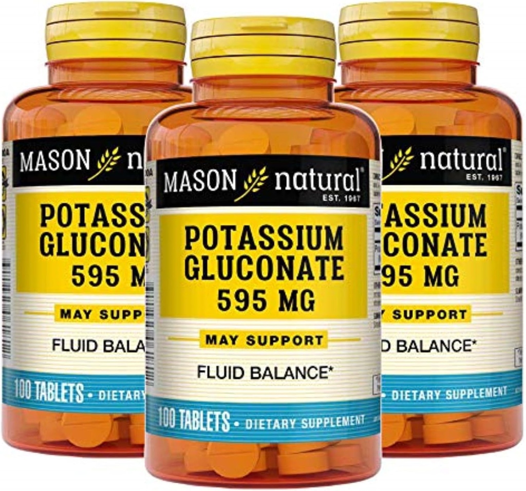 Mason Natural Kalijev glukonat 595 mg, 300 dnevna dobava, 100 tablet (paket s 3)