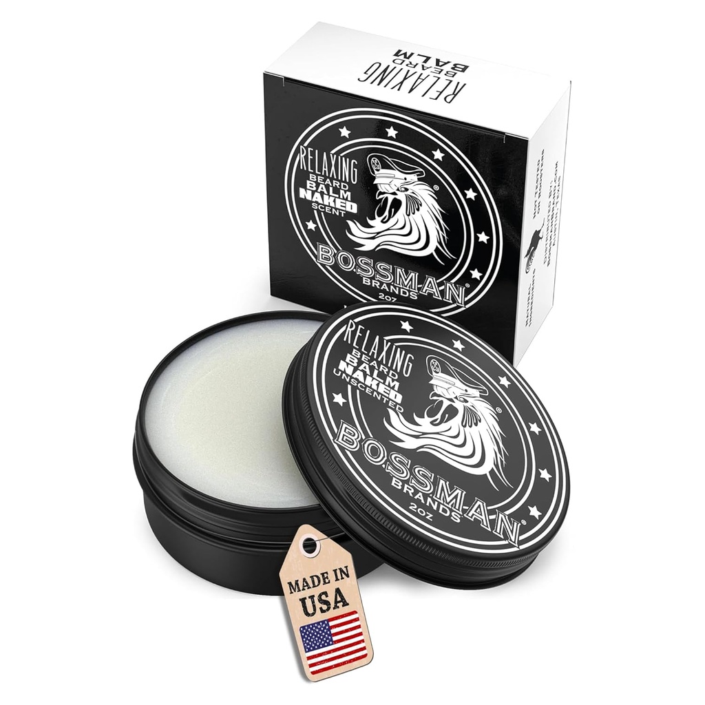 Bossman Relaxing Brada Balzam za moške (Naked - Neoporečna) – Tames, Relaxes, Thickens & Softens za Ultimate Beard Care – Made in ZDA