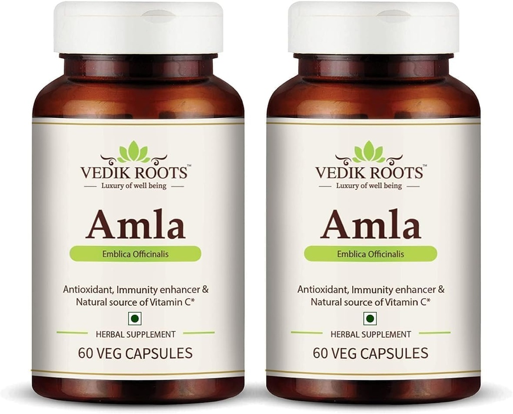 Generične kapsule RISE Amla 60  Organski antioksidant Immuniteta Izboljšava naravnega vira vitamina C in rast las Zeliščni dodatki (Pack of 2)