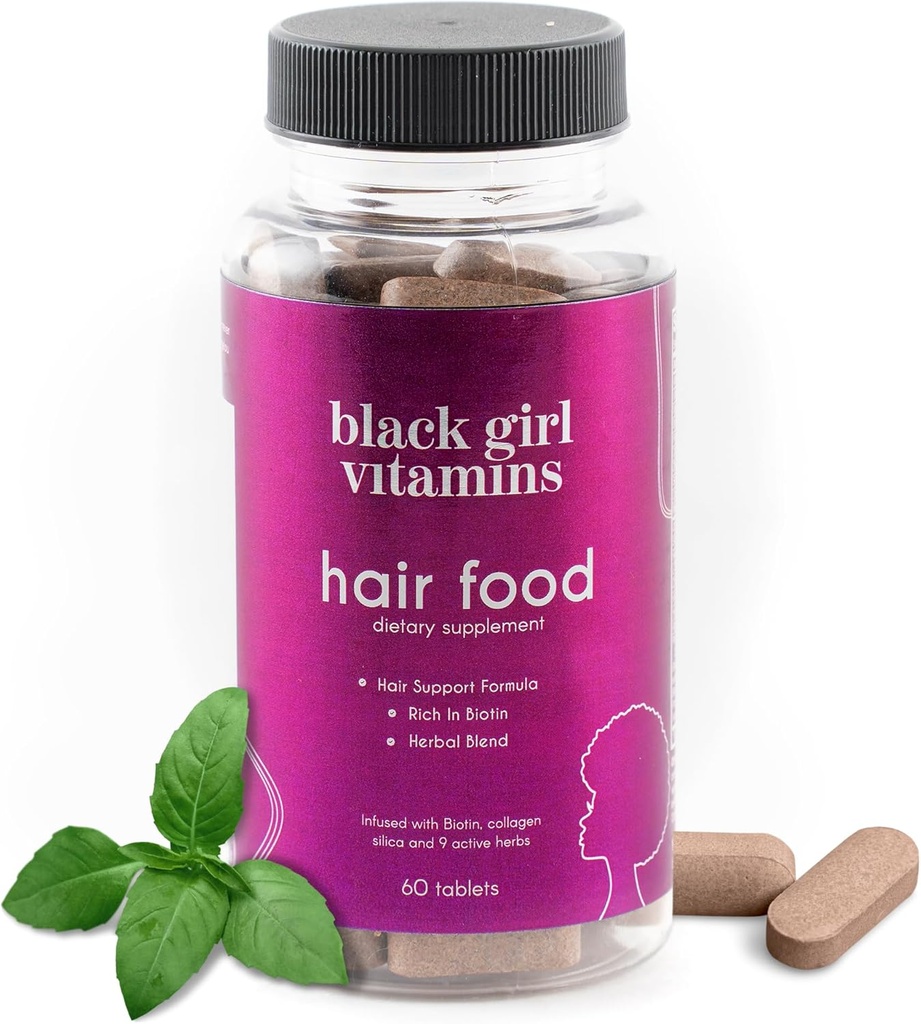 Black Girl Vitamini - Hair Food Biotin dodatek s kolagen za rast las, Vegan, Gluten-free, 60ct