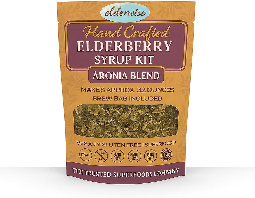 Starejše Aronia Berry Sirup Kit - Bezgove jagode, Aronia jagode, Šipek, Ginger, Echinacea, Cinamon, in Clovine, Naredi 32oz Syrup, Brewing Bag Vključeno