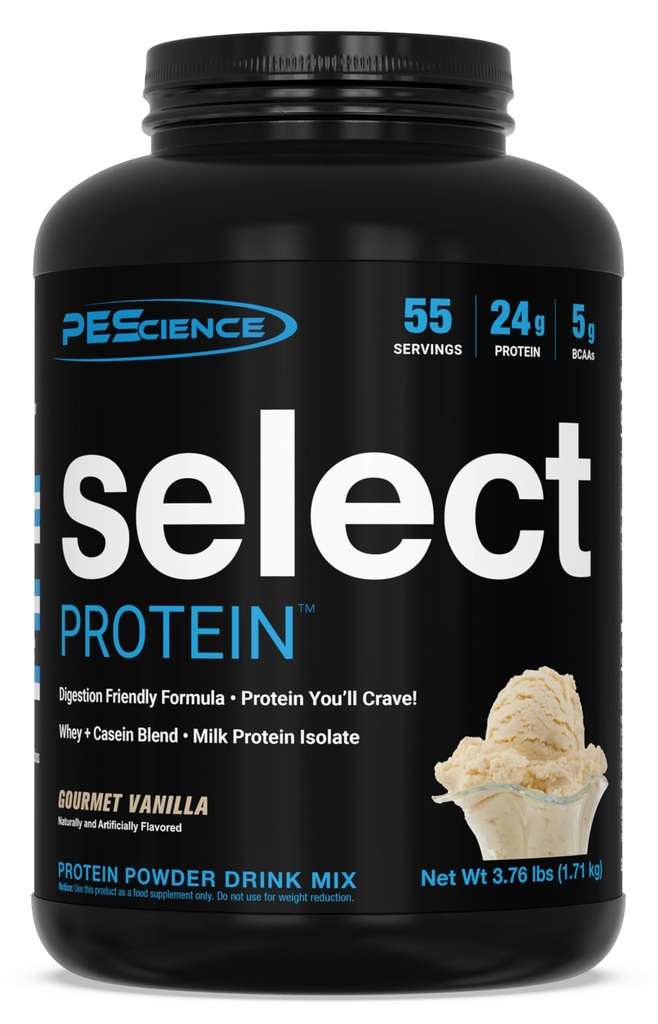 PEScience Select Protein Powder, Whey and Casein Blend, Lean Protein Powder for Women and Men, Low Calorie, Low Carb, Keto Friendly, Gluten Free, Gourmet Vanilla - 55 Servings