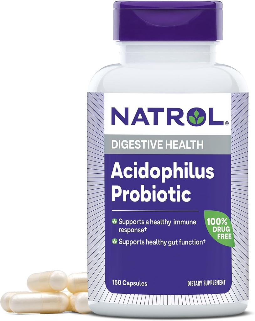 Natrol Acidophilus Probiotic 100 mg, prehranska dopolnila za zdravo funkcijo Gut, Prebavne zdravstvene kapsule za odrasle, 150 kapsul, do 50 dni dobave