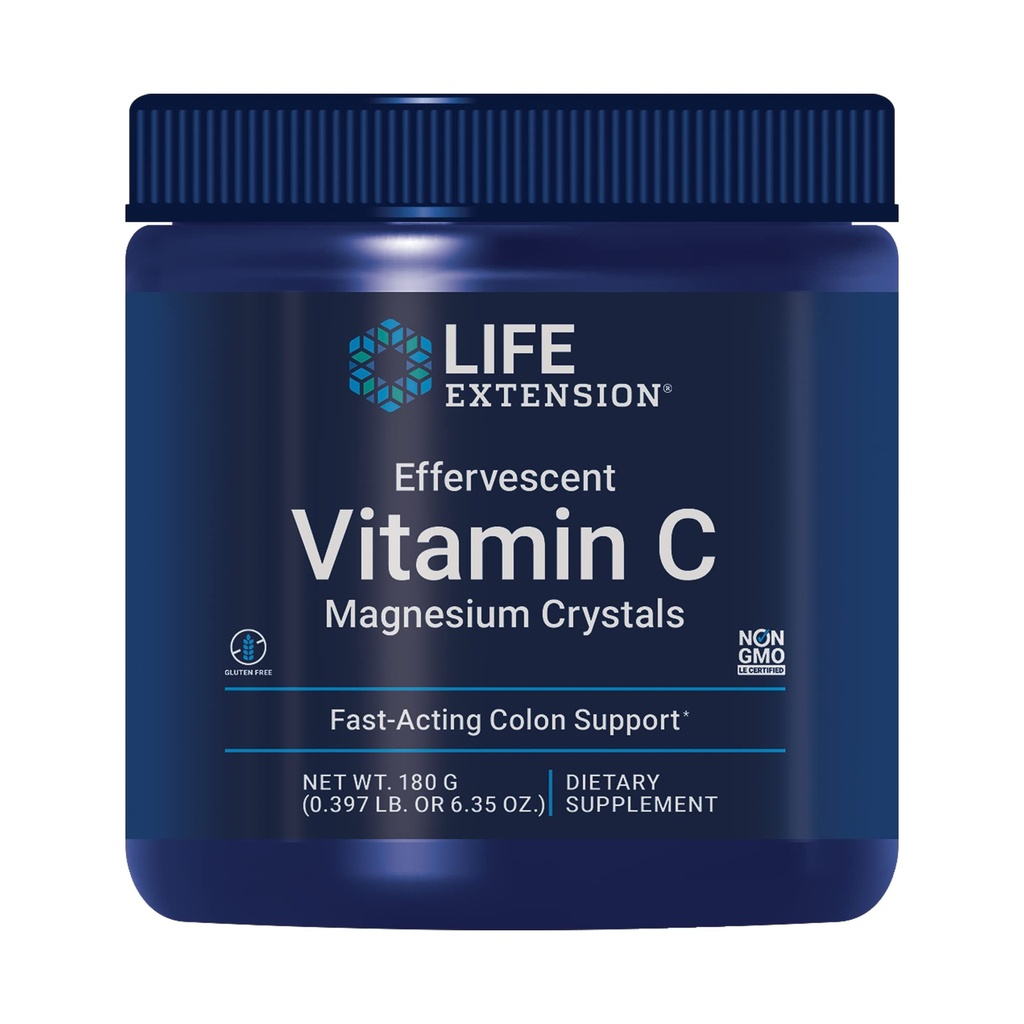 Življenjska razširitev šumeči vitamin C Magnezijevi kristali, takojšnja rešitev iz občasnih zaprtje, Gluten-free, Non-GMO, Vegetarian, Net Wt. 180 Grams
